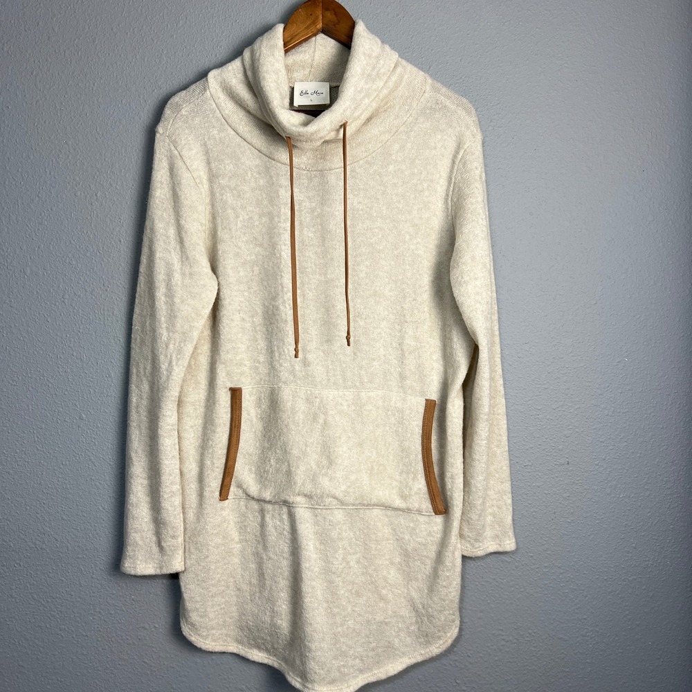 Anthropologie Ella Mara Cowl Neck Tunic Pullover Kangaroo Lightweight Beige‎ Lg